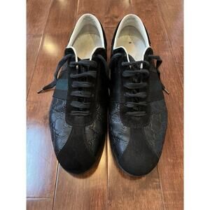 Gucci Guccissi Mens Size 8.5 Leather Low Top GG Stripe Made in Italy Sneakers